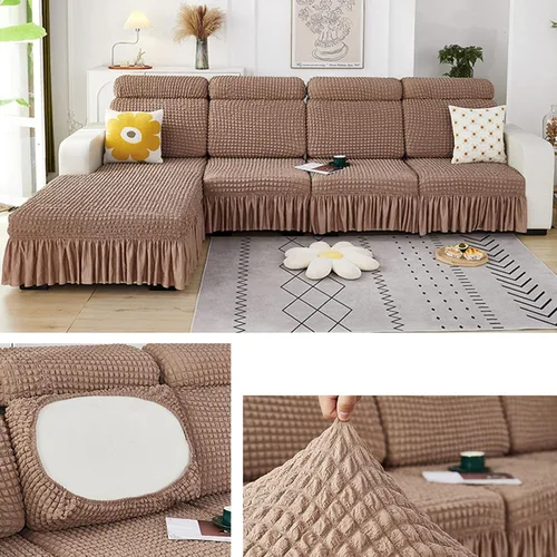Miniatura 13 de Fundas elásticas para cojín en forma de L, funda de sofá modular de 1/2/3/4 asientos, con falda, sillón, sofá biplaza, protector de muebles