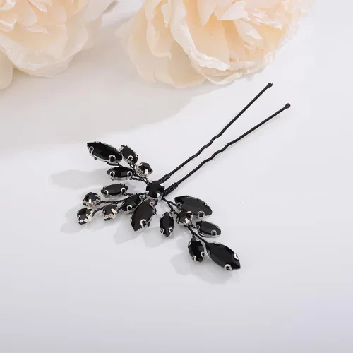 Miniatura 4 de Teyglen Juego de 3 horquillas para el cabello con diamantes de imitación negros, piezas de cristal hechas a mano y accesorios para novias, mujeres
