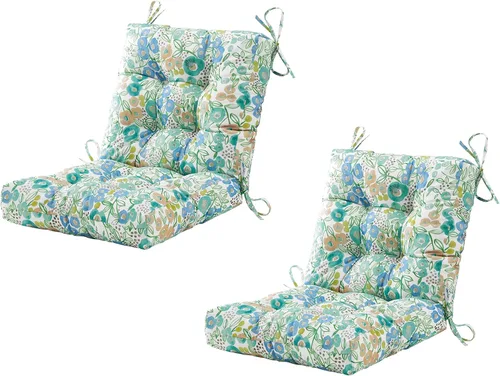 Miniatura 15 de BLISSWALK Cojines para sillas de exterior, 40 x 20 x 4 pulgadas, cojín de mimbre grueso con respaldo bajo y lazos para muebles de patio, floral