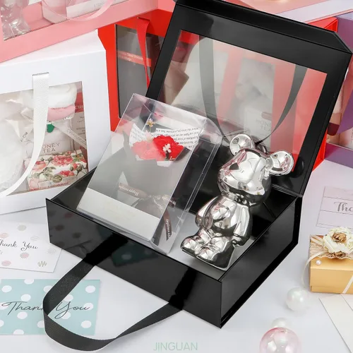Miniatura 3 de Caja de regalo negra con ventana, caja de regalo magnética transparente para regalo, caja de propuesta de padrino de boda (10.5 x 7.5 x 3 pulgadas)