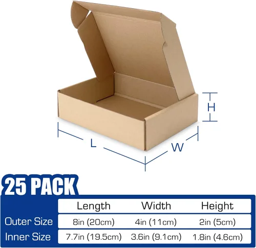 Miniatura 2 de Paquete de 25 cajas de envío, 8 x 4 x 2 pulgadas, caja pequeña de cartón corrugado para envíos de negocios, regalos, decoraciones, papel kraft marrón
