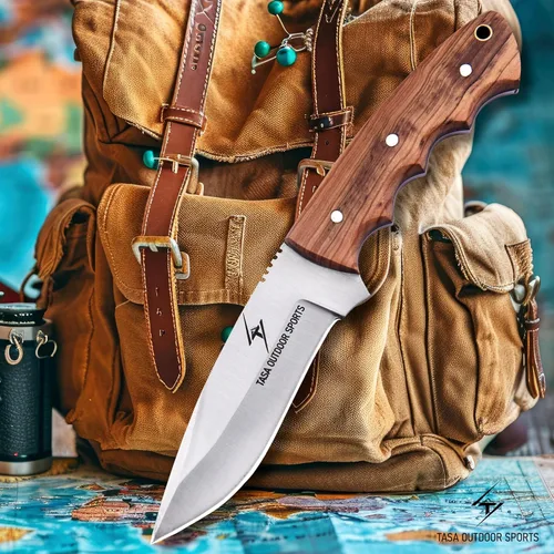 Miniatura 9 de Cuchillo de hoja fija: cuchillo de caza desollador hecho a mano de 9 pulgadas para hombres con mango de madera de olivo, cuchillo bushcraft de acero