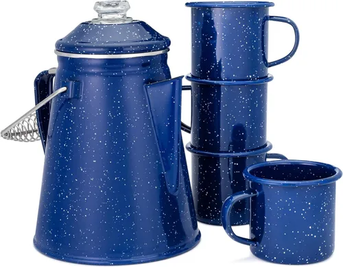 Miniatura 9 de COLETTI Juego Clásico de Cafetera Percoladora de Esmalte y Tazas — La Cafetera de Camping Más Nostálgica, Ahora Modernizada