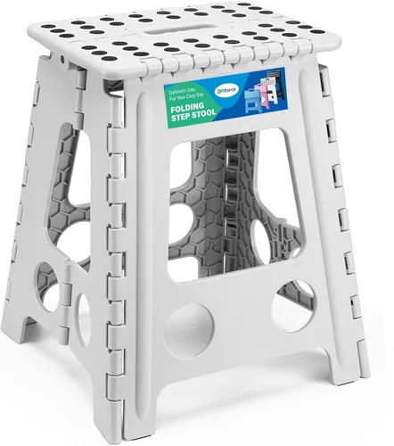 Miniatura 25 de Dyforce Taburete plegable de 16 pulgadas, capacidad de 400 libras, taburete plegable de plástico resistente para adultos, taburete con asa, fácil