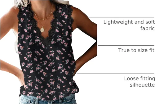 Miniatura 123 de VIISHOW - Camiseta sin mangas, sexy, con cuello en V y bordes de encaje para mujer, camisola de vestir, camisas de gasa, sin mangas, casuales