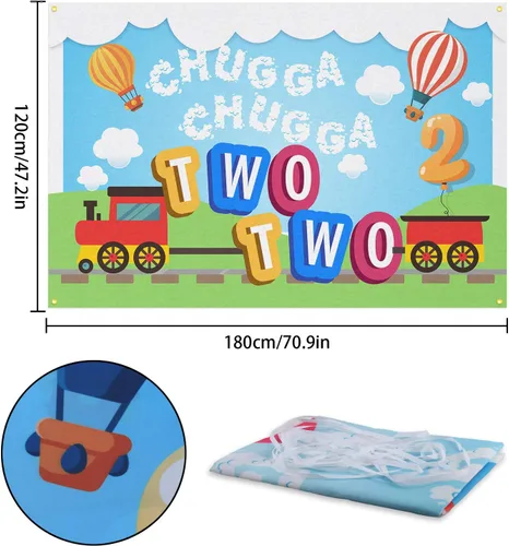 Miniatura 2 de Chugga Chugga Two Two - Fondo de telón de fondo para decoración de cumpleaños del segundo tren, suministros de fiesta, 3.9 x 5.9 pies