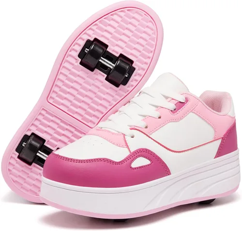 Miniatura 11 de HSQ - Zapatillas de moda con ruedas para patinar, zapatos de patinaje desmontables 2 en 1 con ruedas para niños y niñas