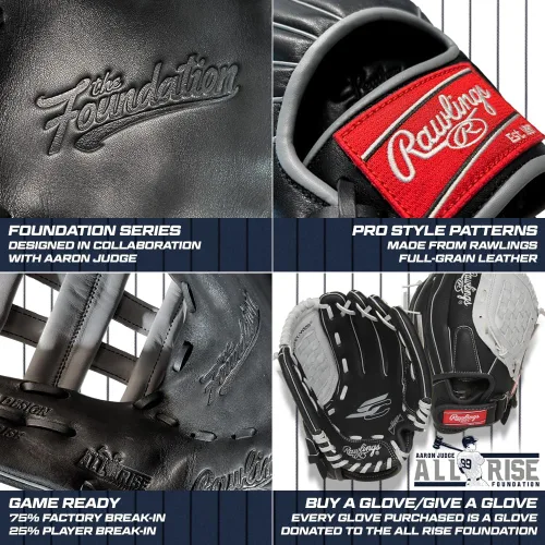 Miniatura 6 de Rawlings Guante de béisbol Foundation Series Aaron Judge Collaboration Varios tamaños Negro Trampa-Eze Web modificada