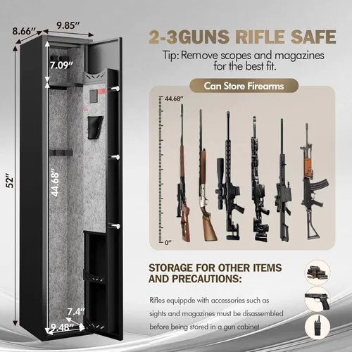 Miniatura 3 de KAER Caja fuerte para armas de 2 a 3, caja fuerte para rifles y pistolas, caja fuerte para rifles y pistolas, gabinete para armas con bloqueo