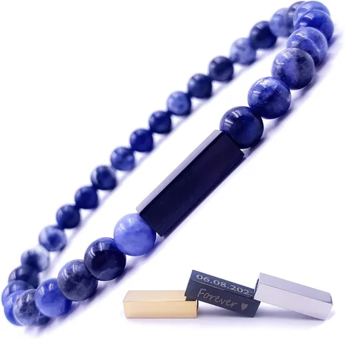Miniatura 78 de Pulseras de cuentas personalizadas, Pulsera de piedras preciosas de 0.236 in, Pulsera grabada con láser, Pulsera de piedra natural, Pulseras unisex