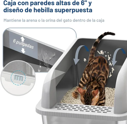 Miniatura 2 de Suzzipaws Caja de arena cerrada de acero inoxidable para gatos con tapa, caja de arena extra grande para gatos grandes, bandeja de arena de metal XL