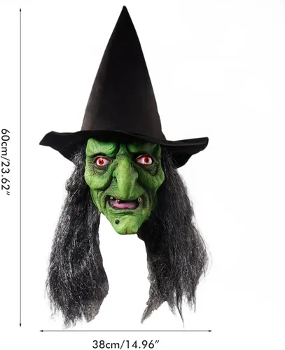 Miniatura 7 de Máscara de bruja de anciana, máscara de disfraz de Halloween con cabello y sombrero, espeluznante fiesta de miedo, accesorio de cosplay, máscara