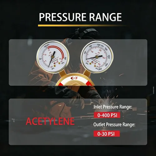 Miniatura 4 de CDL Regulador de acetileno resistente LX75 CGA510, latón forjado, regulador de antorcha de corte de calibre de tanque grande, entrada de 0-400PSI