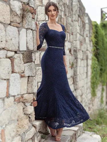 Miniatura 5 de Miusol Vestido largo de encaje retro con mangas 34 para mujer, diseño de cuentas
