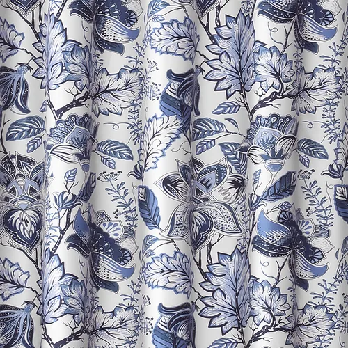 Miniatura 4 de Lush Decor Diseño de estampado floral de tela de cortina de ducha azul Cynthia Jacobean, 72 x 72