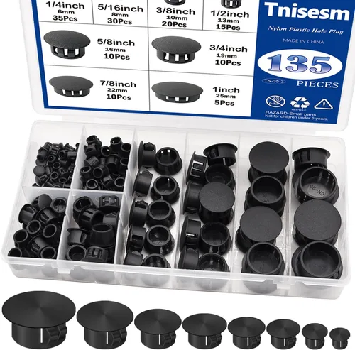 Miniatura 10 de Tnisesm 200 piezas 8 tamaños tapones de agujero de plástico de nailon negro 1/4" 5/16" 3/8" 1/2" 5/8" 3/4" 7/8" 1" agujero redondo de taladro