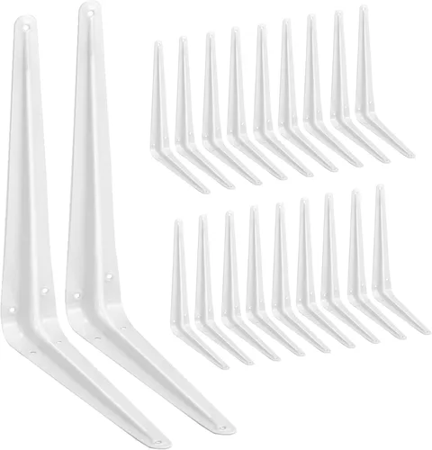 Miniatura 7 de Paquete de 20 soportes de estante de 4 pulgadas en blanco, soportes de metal de acero resistentes en L para estantes, soportes en J para pared