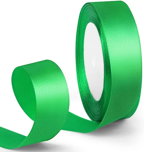 Miniatura 25 de Cinta de satén de 1 pulgada de 100 yardas, color verde manzana, cinta de tela de color sólido para envoltura de regalos, boda, cinta de regalo