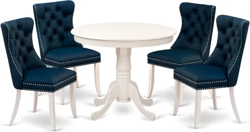 Miniatura 18 de East West Furniture ANDA5-LWH-12 - Juego de cocina de 5 piezas que contiene una mesa de comedor redonda con pedestal y 4 sillas Parson tapizadas