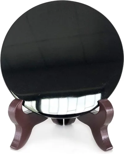 Miniatura 6 de Polar Jade Espejo de adivinación de obsidiana negra (4.3 pulgadas con soporte de madera)
