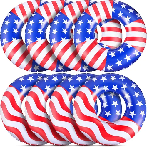 Miniatura 9 de Flotador de piscina con bandera de Estados Unidos de 36 pulgadas, anillo inflable para piscina, flotador patriótico redondo para playa, lago