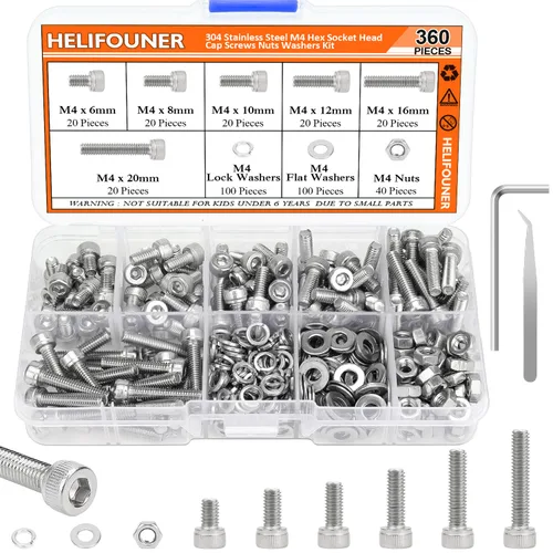 Miniatura 10 de HELIFOUNER 140 piezas M6 x 0.315 in /0.394 in /0.472 in /0.630 in /0.787 in, cabeza hexagonal, tornillos métricos, arandelas, tuercas, kit