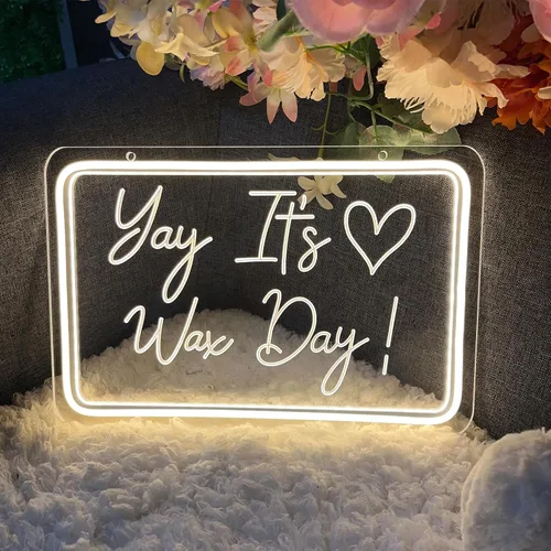 Miniatura 3 de Letrero de neón con texto en inglés "Yay It's Wax Day", decoración de arte 3D, diseño de talla artística en 3D, para interiores, dormitorio, luz