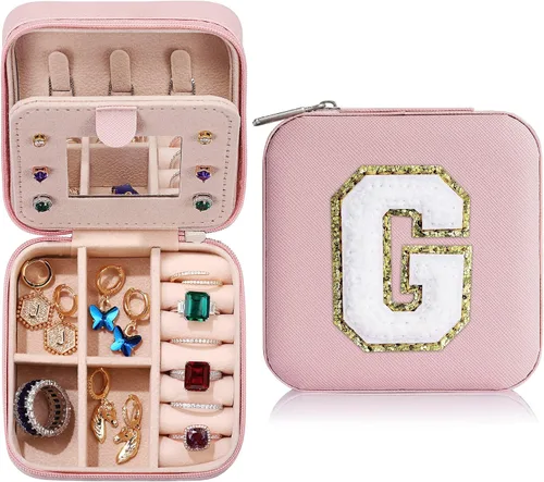 Joyero pequeño para niñas, joyero con inicial de viaje para niñas Caja organizadora de joyas pequeña Joyero de viaje organizador de joyero Mini