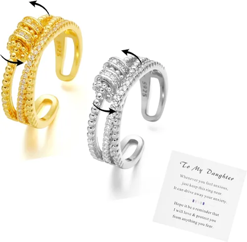 Para Mi Hija - Anillo Fidget Anillo de Meditación para Ansiedad para Mujeres Anillo con Cuentas Spinner Anillo Giratorio Ajustable Joyería Fidget