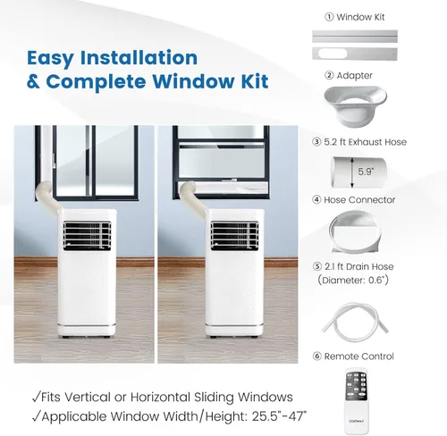 Miniatura 6 de KOTEK Aire acondicionado portátil para habitación de hasta 250 pies cuadrados, unidad de CA 3 en 1 de 8000 BTU para dormitorio con Blanco-8000BTU