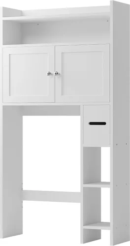 Miniatura 8 de MU Gabinete de almacenamiento sobre el inodoro con puertas, organizador de almacenamiento de baño de 32 pulgadas con estantes laterales, estante