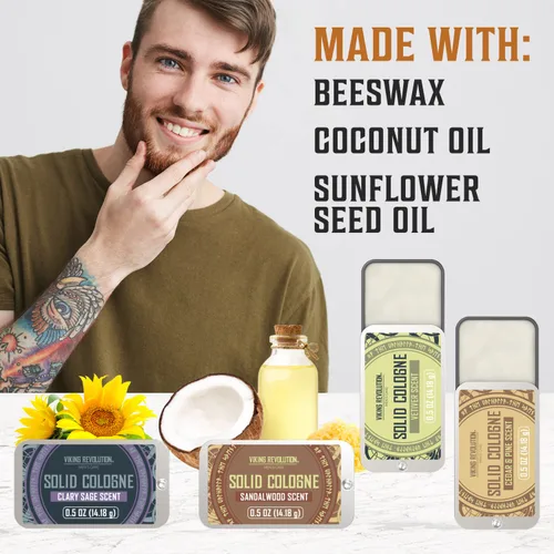 Miniatura 4 de Viking Revolution Paquete de 4 colonias sólidas para hombre de 0.5 onzas, perfume sólido con madera de cedro, salvia clara, vetiver, colonia