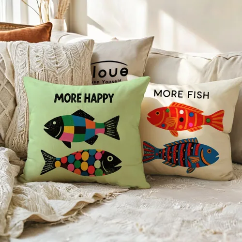 Miniatura 5 de ULOVE LOVE YOURSELF Fundas de almohada con temática de mar de peces náuticos, fundas de cojín de playa de 18 x 18 pulgadas, paquete de 4 (mar-2)