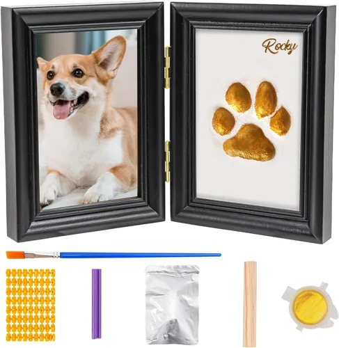 Avont Kit de impresión de patas con marco de fotos y arcilla de impresión, recuerdo de impresión de huellas de patas para perros y gatos, exhibición