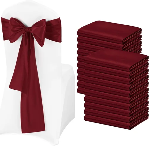 Pesonlook 50 cintas de satén para silla, lazos de satén burdeos, lazos para silla, suministros para bodas, recepciones, eventos, banquetes, fiestas,