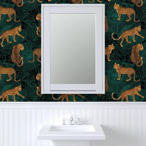 Miniatura 9 de Papel tapiz autoadhesivo de 12 x 2 pies – Leopardo exótico selva negro verde animal África guepardo tigre papel tapiz extraíble personalizado por