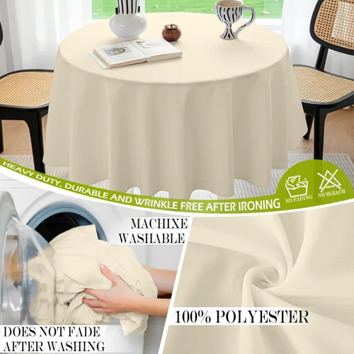 Miniatura 6 de BYDOLL Mantel redondo de 48 pulgadas, mantel de poliéster beige lavable sin arrugas, a prueba de derrames, para mesas de hasta 38 pulgadas