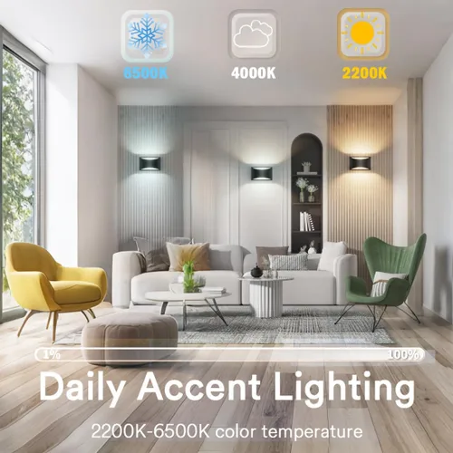 Miniatura 2 de rosykite Luces LED regulables de 5CCT para pared, 100-277V, CRI 90+, IP65 impermeable, 10% -100% 12 W, luces de porche para interiores y exteriores