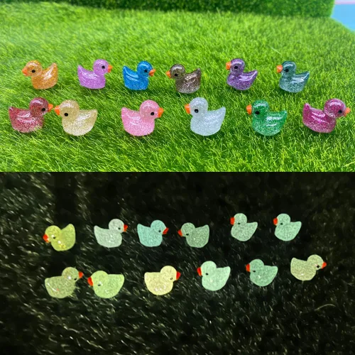 Miniatura 6 de 120 piezas de mini patos de resina con purpurina en miniatura, pequeños patos para bricolaje, jardín, acuario, casa de muñecas, adorno