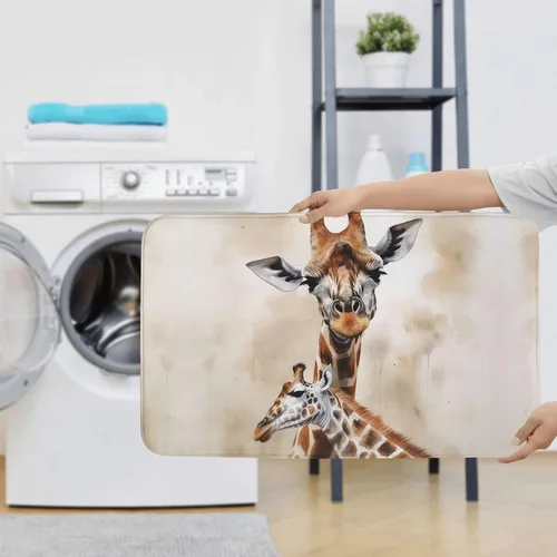 Miniatura 7 de Juego de alfombras de baño con estampado de jirafa, alfombra de baño suave y absorbente, lavable, antideslizante, alfombra de baño de felpa peluda