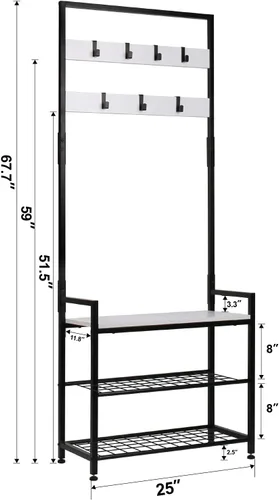 Miniatura 3 de HOMEKOKO Estante de almacenamiento para árbol de entrada, estante para zapatos, muebles decorativos de aspecto de madera con marco de metal, diseño