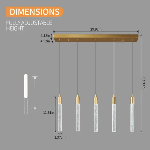 Miniatura 6 de Iluminación de Isla de Cocina Accesorio de Luz Moderna Lámpara Colgante Dorada Regulable LED Acabado de Latón Mini Luces Colgantes de Cristal