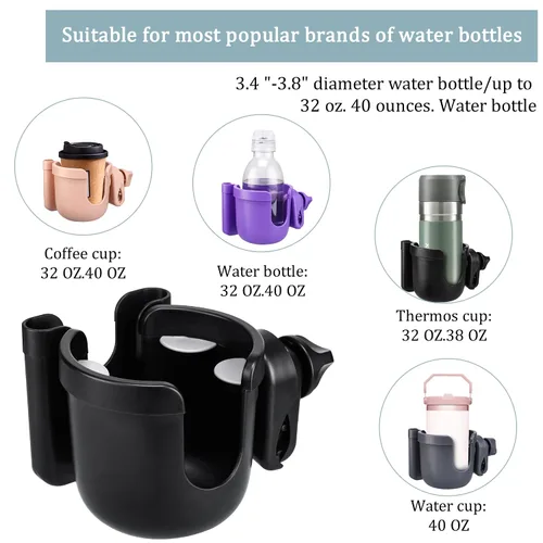 Miniatura 5 de Suranew - Portavasos universal para cochecito, portabebidas ajustable con soporte para teléfono para cochecito de bebé, silla de ruedas, andador