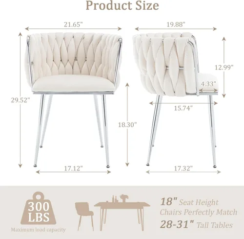 Miniatura 2 de Juego de 2 sillas de comedor de terciopelo, sillas tapizadas tejidas para sala de estar, sillas modernas de cocina y comedor, sillas decorativas