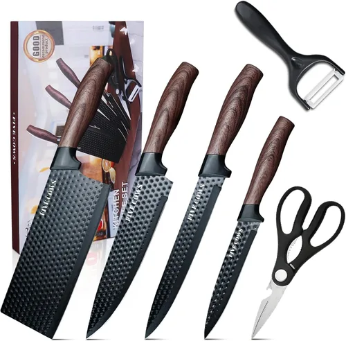 Juego de 6 cuchillos de cocina alemanes de acero inoxidable de alto carbono, afilados y duraderos, mango antideslizante ligero, juego profesional