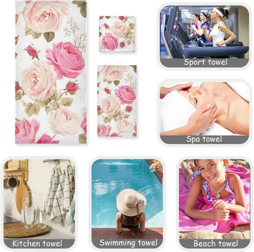 Miniatura 7 de susiyo Juego de toallas de baño de 3 piezas, suaves y altamente absorbentes, hermosas toallas de baño florales rosas rosas toallas de baño, toallas