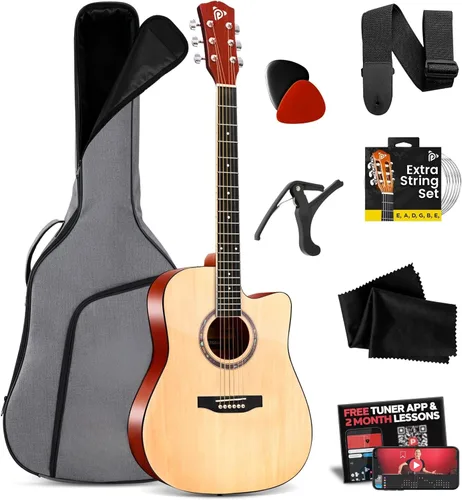 Miniatura 11 de Pyle Kit de guitarra acústica para principiantes, instrumento de madera de tamaño junior 3/4 con kit completo de accesorios, púas, correa