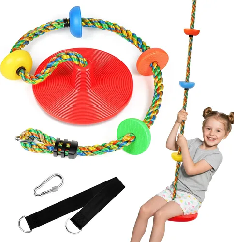 Miniatura 8 de ZNCMRR Columpio de cuerda para columpios de disco de árbol, columpio de árbol para niños, asiento de un solo disco y cuerda de escalada para niños