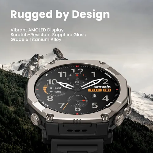 Miniatura 2 de Amazfit T-Rex Ultra 2 GPS de doble banda para exteriores, cuerpo de titanio de 51 mm, pantalla AMOLED de zafiro de 1.5", linterna, 30 días
