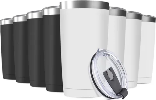 Vaso de viaje de 20 oz, aislado al vacío, con tapa, de acero inoxidable, doble pared, taza a granel para el hogar, la oficina, al aire libre, apto